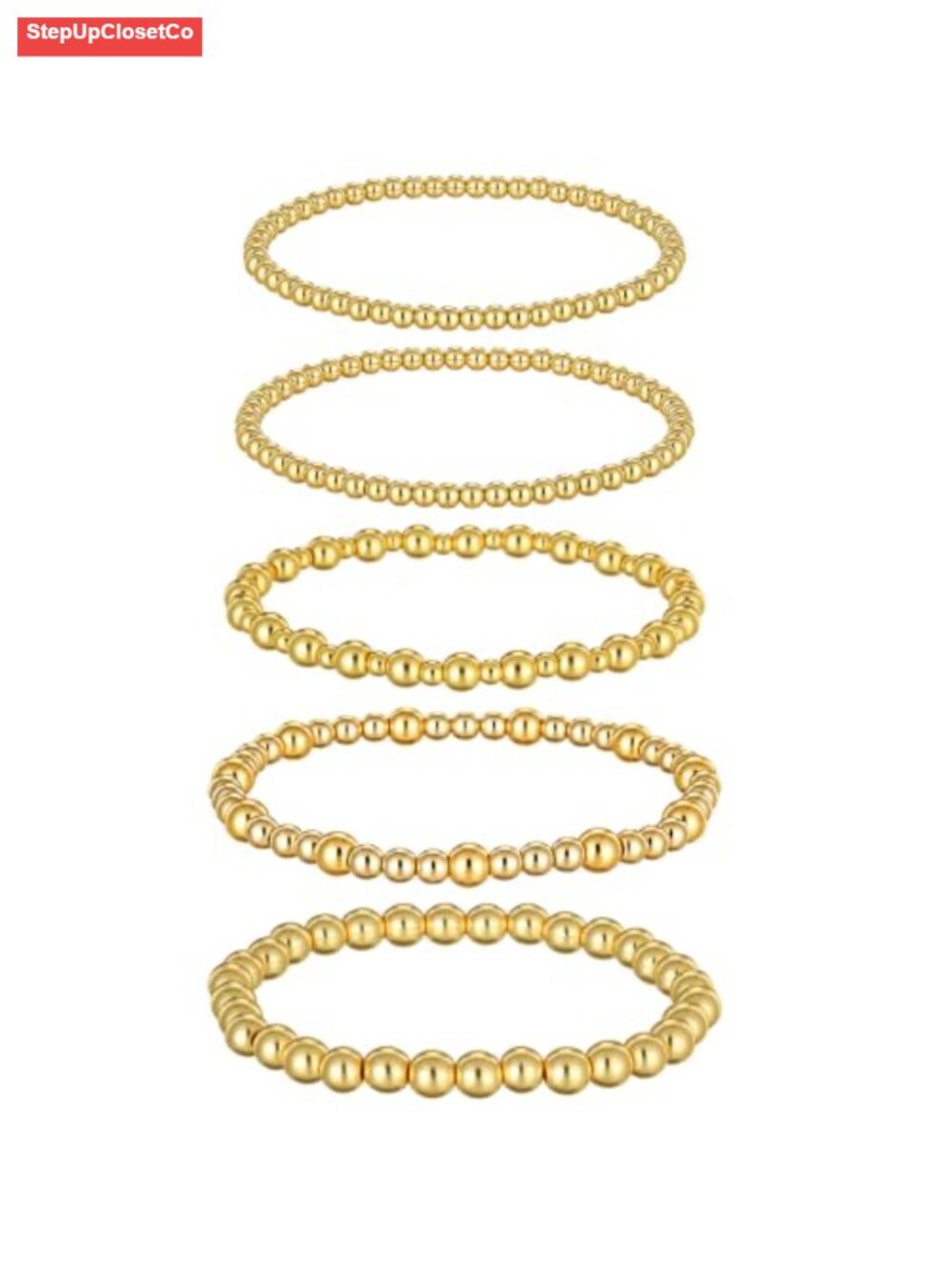 Gold Beaded Bracelet Stack of 5, Elastic Stretch Bracelets for Women, Gift